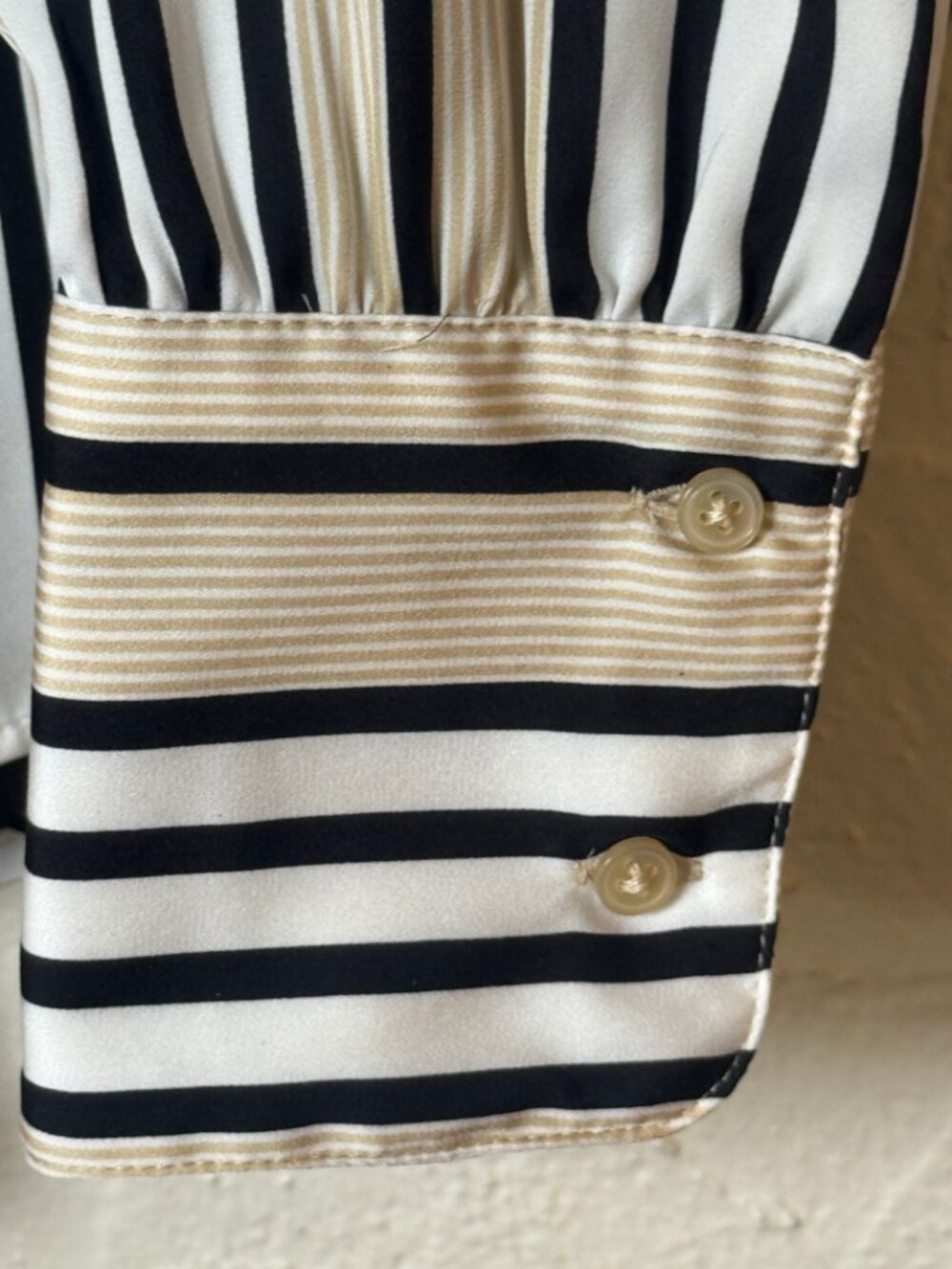 Banana Republic Large Striped Faux Satin Blouse Cream & Black Vertical Stripes - Picture 4 of 5